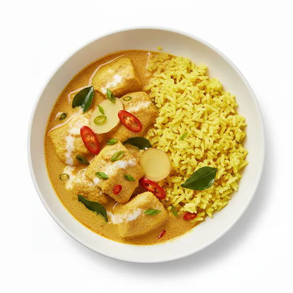 Southeast Asian Fish Curry with aromatic yellow rice